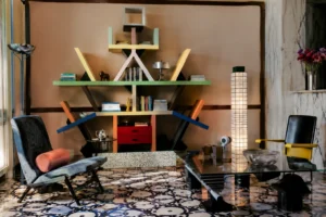 bold maximalist interior featuring colorful designer living room