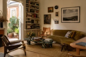 warm inviting contemporary living room with lived feel